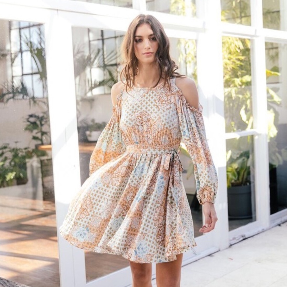 JAASE Maya Print Crystal Cold-Shoulder Mini Dress